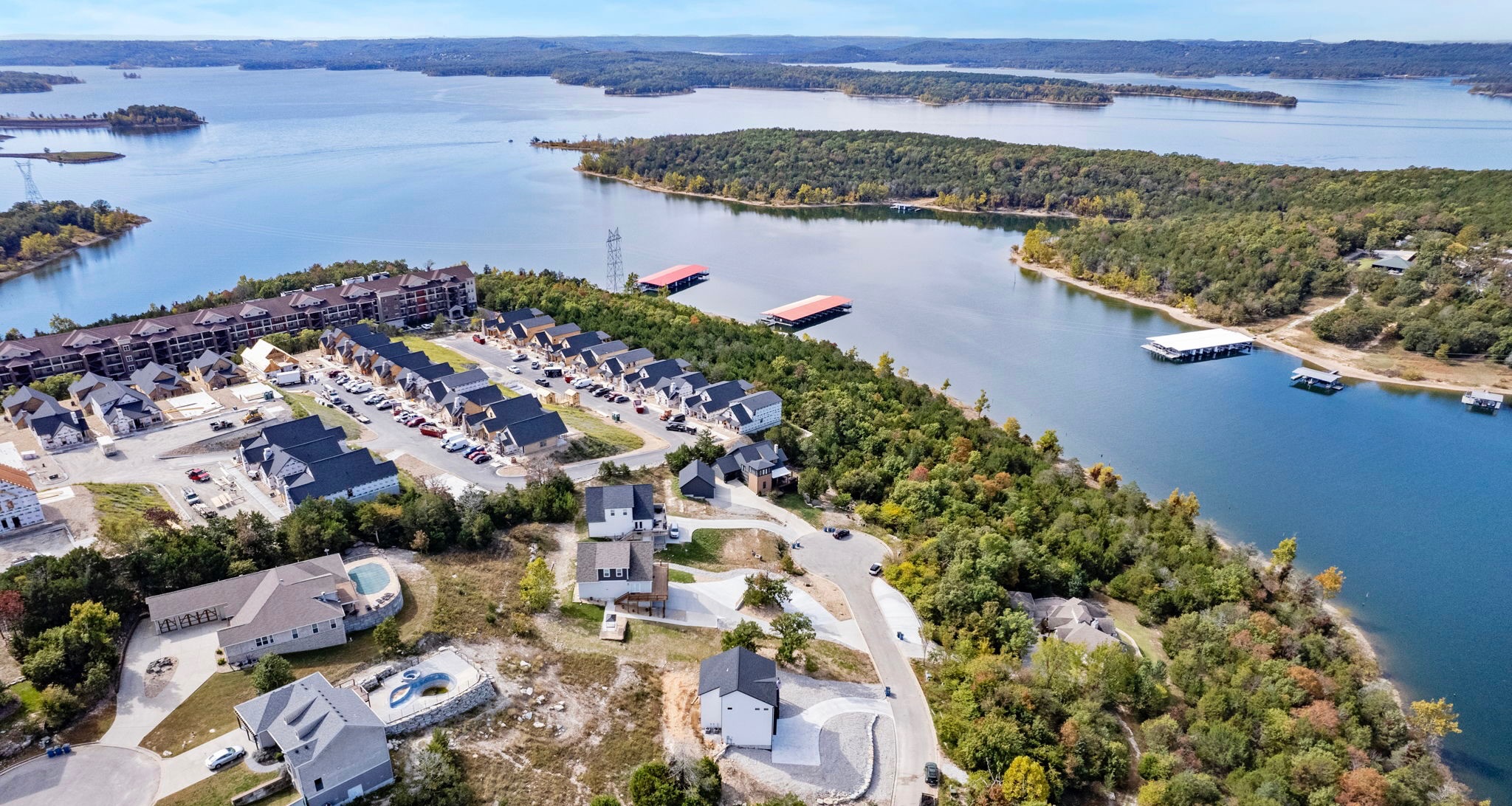 Aerial view of Table Rock Lake near Branson, Missouri at golden hour